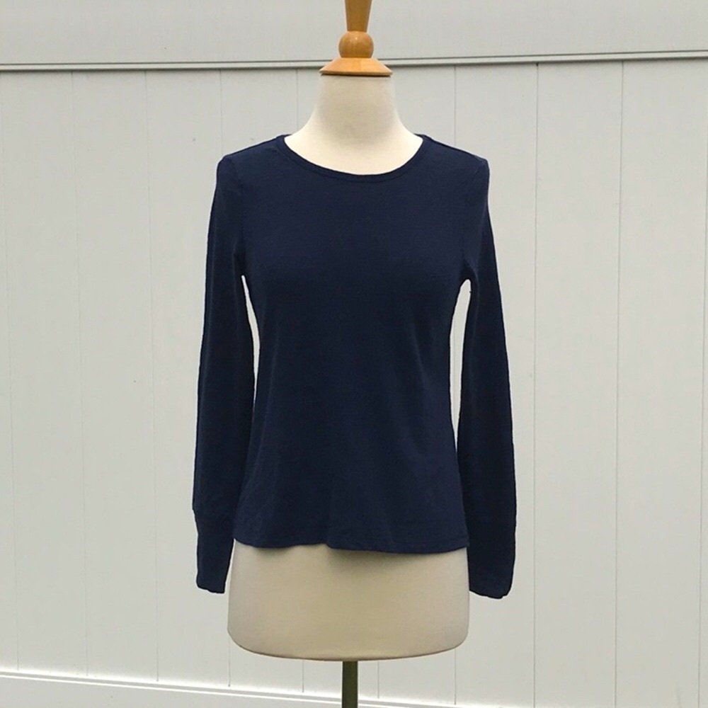 Banana Republic Navy  Blue Fitted Long Sleeve T Shirt with Open Back Twist Small